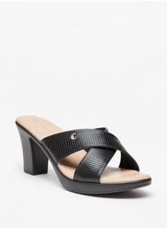 Buy Women's Textured Cross Strap Sandals with Block Heels in UAE