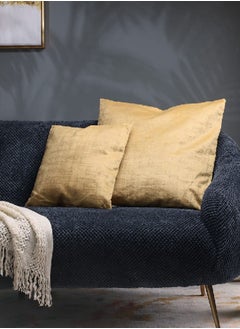 اشتري Embossed Chenille Cushion, Ochre – 45x45 cm في الامارات