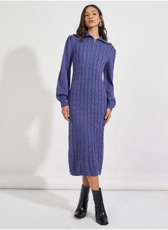 Buy Chunky Knit Zipped Collar Sweater Midi Dress in Saudi Arabia