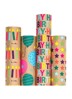 Buy Wrapping Paper Kraft Paper - Colorful Birthday Text Wrap Design - 4 Rolls - 30 Inches X 10 Feet Per Roll in Saudi Arabia