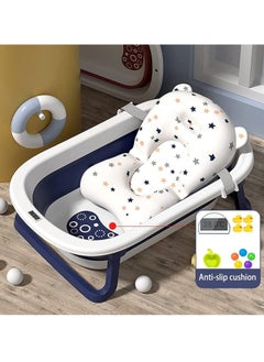 Buy Baby Bath Tub, Foldable Infant Bath Tub with Soft Cushion and Temperature Display, Portable Shower Basin for Infant, Toddler (Blue) in Saudi Arabia