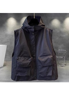 اشتري Casual Solid Hooded Zip Vest Mens AutumnBlack Black في السعودية