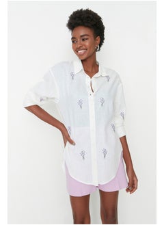 Buy Ecru Embroidered Oversize Woven Shirt TWOSS22GO0246 in Egypt