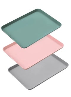 اشتري Serving Tray with Easy Grip Handles, Anti-Slip Food Tray, Can Hold Condiment Bottles, Rectangular Plastic Tray, for Restaurants, Kitchens, Parties (Gray, Green, Pink) في الامارات