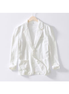 Buy 1 x 5 pcs Mens Casual Cotton Linen Blazer Spring Autumn Fashion Solid Color White in Saudi Arabia