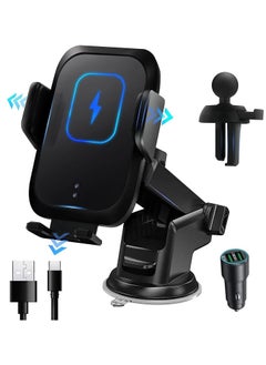 اشتري Wireless Car Charger Mount,Auto Sense 15W Fast Charging Auto Clamping, Car Phone Holder Mount Wireless Charging, Air Vent Dashboard Windshield for iPhone 14 13 12 11 Pro Max, Samsung S23 S22 في السعودية