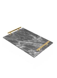 Buy Decorative Acrylic Serving Tray with Gold Color Metal Handles Stones Marble 24x34cm in Saudi Arabia