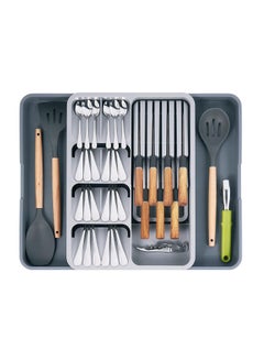 Buy Knife Drawer Organizer, 2 in 1 Kitchen Utensil Drawer Organizer, Expandable Kitchen Drawer Organizer, Removable Knife Organizer, Silverware Organizer for Spoons, Forks, Knives (Gray) in UAE