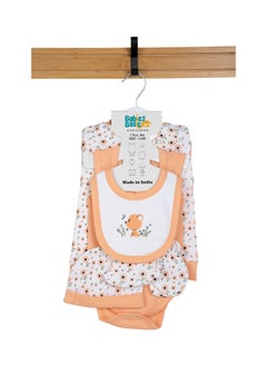 Buy 7 Piece Unisex 100% Cotton Set Include Bib, Socks, Mitten, Cap, Romper, Top And Bottom Set, Peach in UAE