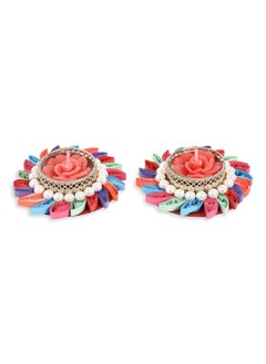 اشتري 2-Piece Decorative Paper Quilling Diyas With Red Rose Candles, Multicolour في الامارات