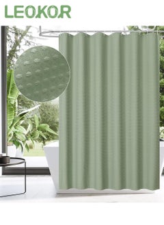 Buy Water Repellent Waffle Weave Textured Fabric Shower Curtain for Bathroom Green in Saudi Arabia