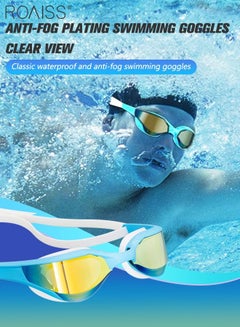 Buy Swim Goggles for Adult with Soft Silicone Gasket, Anti-fog No Leaking Clear Vision Pool Goggles, Swimming Glasses for Men Women, with Light Blue Gold Plated Lens in UAE