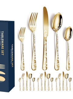 Buy Stainless Steel Gold Spoons Forks Knives Cutlery Set in Saudi Arabia