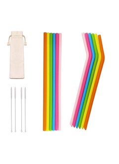 اشتري 12PCS Reusable Flexible Straws for Toddlers & Kids, BPA-Free Silicone Straws with Cleaning Brushes Extra Long Straws Sustainable Straw Set Washable Drinking Straws for 30oz 20oz Tumblers في الامارات