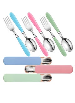 Buy Kids Utensils Stainless Steel Fork and Spoon Set Child Stainless Steel Flatware Set with Silicone Round Handle Safe Cutlery Set with Travel Cases 3 Sets in UAE