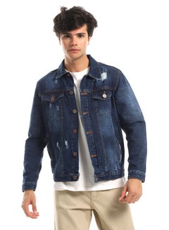 Buy Ripped Details Below Waist Length Denim Jacket - Classic Indego in Egypt