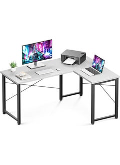 اشتري L-Shaped Computer and Study Gaming Desk 50 Inch with Round Corner and Removable Shelf for Home Office Workstation, White في السعودية