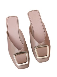 Buy Ladies Fashion Square Buckle Baotou Slippers Outdoor or Indoor Flat Heel Slipper Sandals in UAE