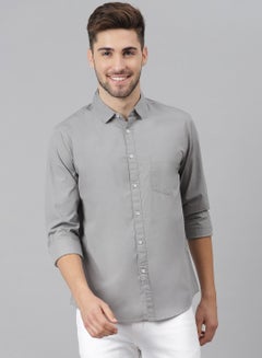 Buy Men's Solid Slim Fit Cotton Casual Shirt with Spread Collar & Full Sleeves. in UAE