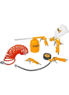 اشتري INGCO 5 Pc Air Compressor Tool Set With 4 Meter Hose Spray Gun Tire Inflator Blow Gun and Washing Gun Yellow AKT0053 في مصر