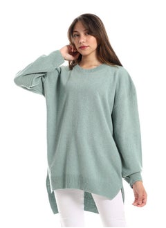 اشتري Knitted Round Neck Slip On High Low Pullover - Mint Green في مصر