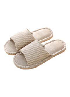 Buy Striped Bedroom Slippers Beige in Saudi Arabia