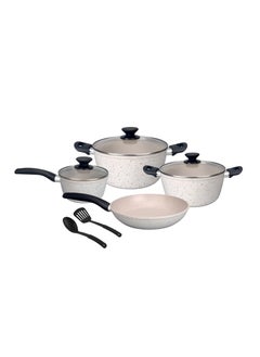 Buy NonStick 9 Pcs Cookware Set BL090 Fry Pan Saucepan with Glass Lid 2 Cooking Pot with Glass Lid 2 Plastic Spoon Set in UAE