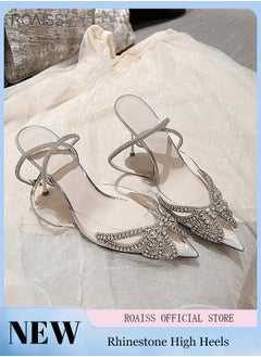 Buy Fashionable Rhinestone Pointed Toe Sandals For Women'S Daily Commuting Banquet Pvc Bow Shape Decorative Adjustable Stiletto Heel Strap Sandals in UAE