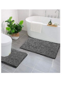 اشتري 2-Piece Non-Slip Fluffy Soft Plush Microfiber Washable Quick Dry Ultra Shaggy Bath Mats For Tub Bathroom Rugs Bath Mat Light Grey في الامارات