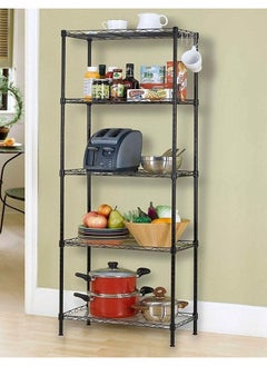 اشتري 5-Tier Wire Shelving Bathroom Storage, 5 Shelves Unit Metal Kitchen Storage Rack(Black)150 x 55 x 30cm في الامارات