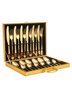 اشتري 24-Piece Stainless Steel Cutlery Set Golden في مصر