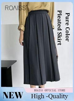 Buy Women's Solid Color Long Skirt Women High Waist Pleated A-Line Skirt Ladies' Casual All-Match Suit Material Pleated Skirt in UAE