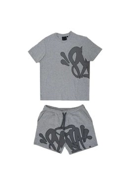 اشتري SynaWord Fashion Hip-Hop Suit Male 2023 Trendy Tee Printed Shorts Grey dark gray (suit) في الامارات