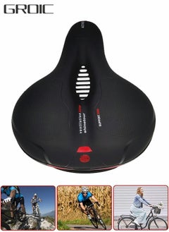 اشتري Comfortable Bicycle Seat, Replacement Wide Saddle Bike Seat with Dual Shock Absorbing Rubber Balls and Reflective Strip, Universal Fit for Indoor Outdoor Bikes في الامارات