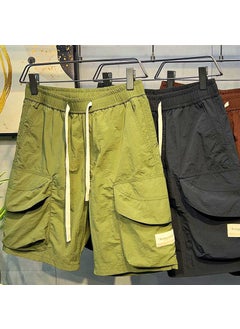 Buy Mens Summer Lightweight Cargo Shorts Casual Elastic Waist DK94 fluorescent green [Fan Zuo flagship quality]] in UAE