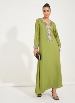 Buy Embroidered V Neck Jalabiya in Saudi Arabia