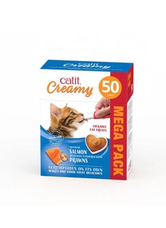 اشتري Catit Creamy Treats Mega Pack Salmon with Prawn 50 tubes box في الامارات