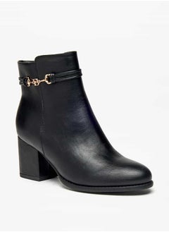 Buy Women Solid Ankle Boots with Block Heels and Zip Closure in Saudi Arabia