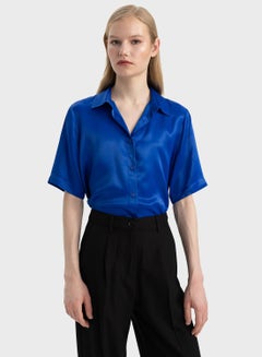 اشتري Regular Fit Shirt Collar Satin Short Sleeve Shirt في الامارات
