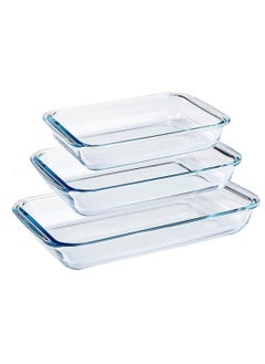 Buy SHORTEX Heat Resistant Glass Oven Trays | Clear Glass Baking Tray Set | Oven & Microwave Safe | Versatile Oven Tray | Glass Roasting Dishes (Rectangle 3.0 + 2.2 + 1.6 L) in Saudi Arabia