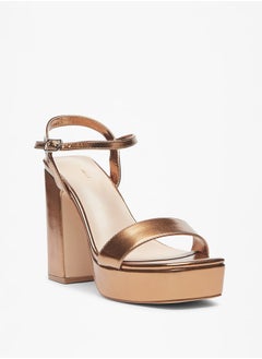 اشتري Women Solid Ankle Strap Sandals with Platform Heels and Buckle Closure في الامارات