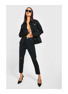 Buy Basics High Waisted Ripped Mom Jeans in UAE