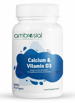 اشتري Ambrosial Calcium & Vitamin D3 Tablets | High Potency Calcium Supplement for Healthy Bones, Muscles & Teeth | High Strength Calcium Tablets| 120 Softgels في الامارات