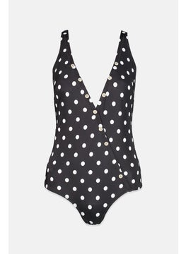 Buy Women Polka Dots Sleeveless One Piece, Black and White in Saudi Arabia