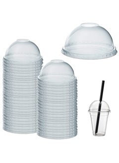 Buy Dome Lids for Cups, Crystal Clear PET Plastic Dome lids With Straw Slot Fits 14, 16, 20, & 24 oz Cups, Suitable for Iced Coffee, Milkshake, Ice cream, Slush, Smoothy, Party, 100 Pack in Saudi Arabia
