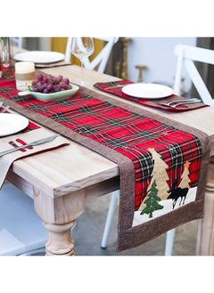 Buy Table Runners 70.8'' Xmas Tree and Deer Table Runner for Home Decor Classic Red and Green Plaid Christmas Table Runner Christmas Holiday Table Dinner Party Decoration in UAE