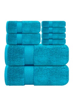 اشتري Premium Teal Bath Towels Set - [Pack of 8] 100% Cotton Highly Absorbent 2 Bath Towels, 2 Hand Towels and 4 Washcloths - Luxury Hotel & Spa Quality Bath Towels for Bathroom by Infinitee Xclusives في الامارات