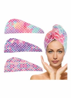 اشتري Hair Drying Towel 3 Pack Microfiber Super Absorbent Instant Hair Dry Wrap With Button Anti Frizz Soft Bath Shower Cap Head Towel for Girls Women Ladies Kids Long Thick Hair في السعودية