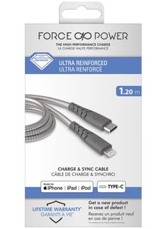 Buy Force Power USB C to Lightning Ultra Reinforced Cable 1.2M Lifetime Warranty Gray in UAE