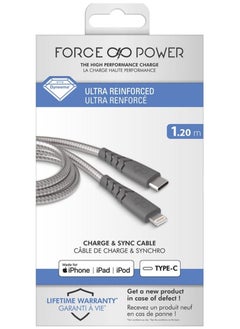 اشتري Force Power USB C to Lightning Ultra Reinforced Cable 1.2M Lifetime Warranty Gray في الامارات